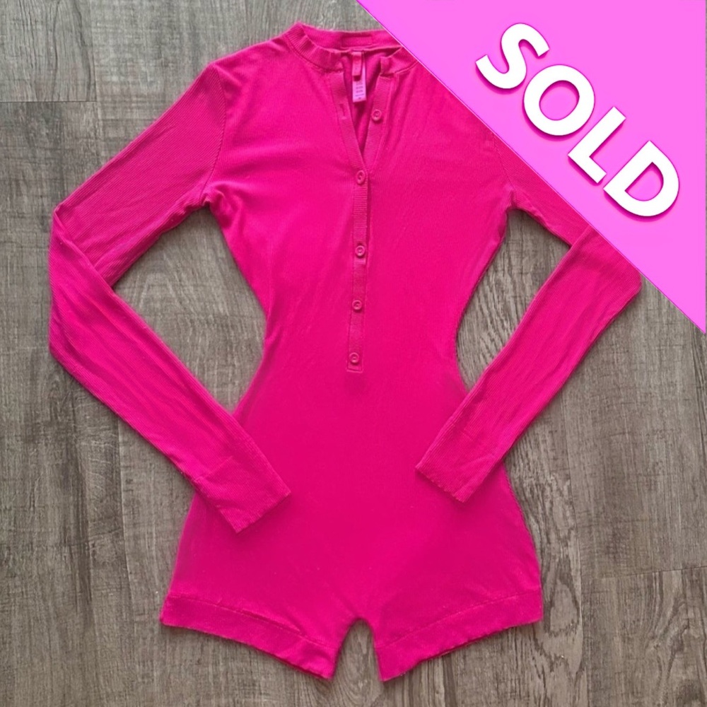 SKIMS Pink Henley Onesie